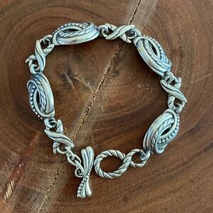 BRIGHTON vintage silver‎ woven link bracelet with toggle clasp